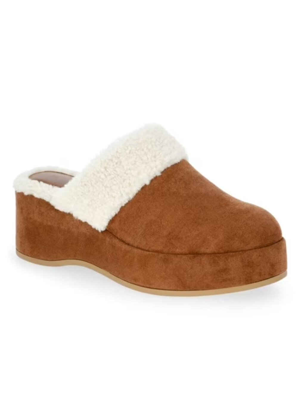 Time and Tru Women's Faux Shearling Wedge Clogs